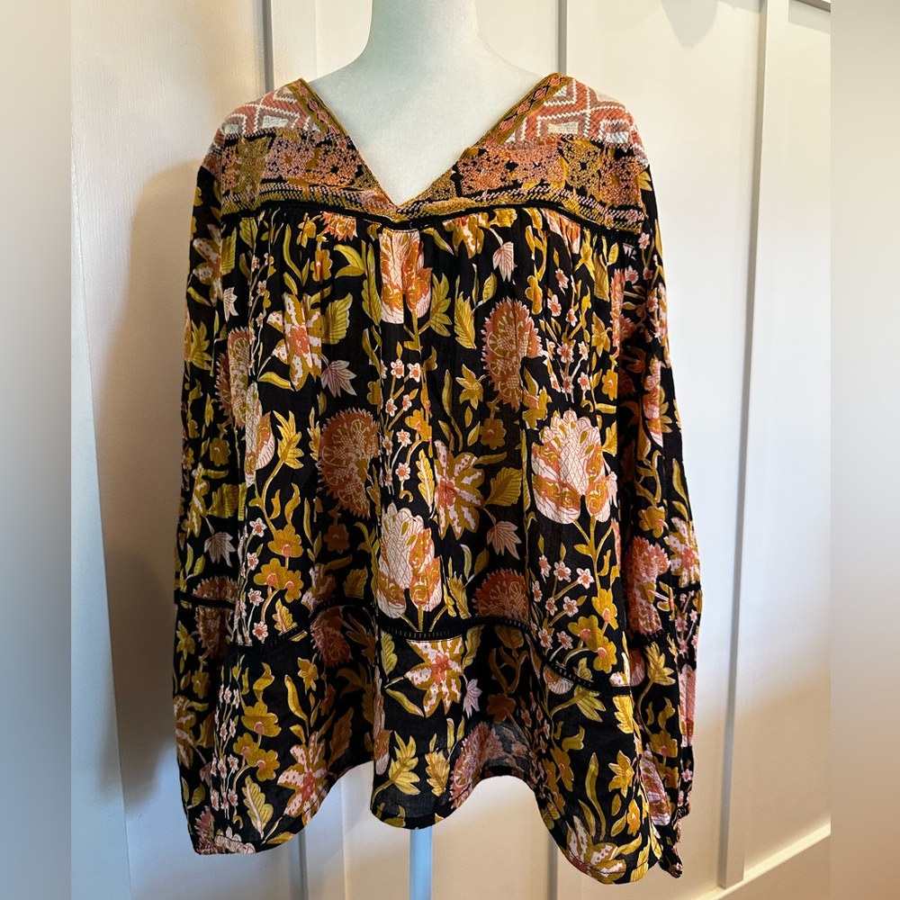 Floral Bohemian Women's Cotton Blouse, XL, NWOT